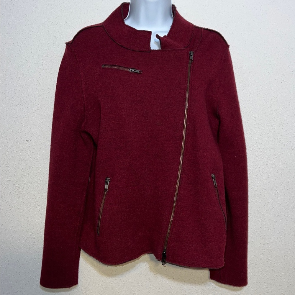 Eileen Fisher Merino Wool Asymmetrical Zip Up Jacket  Grunge Motto Size Medium